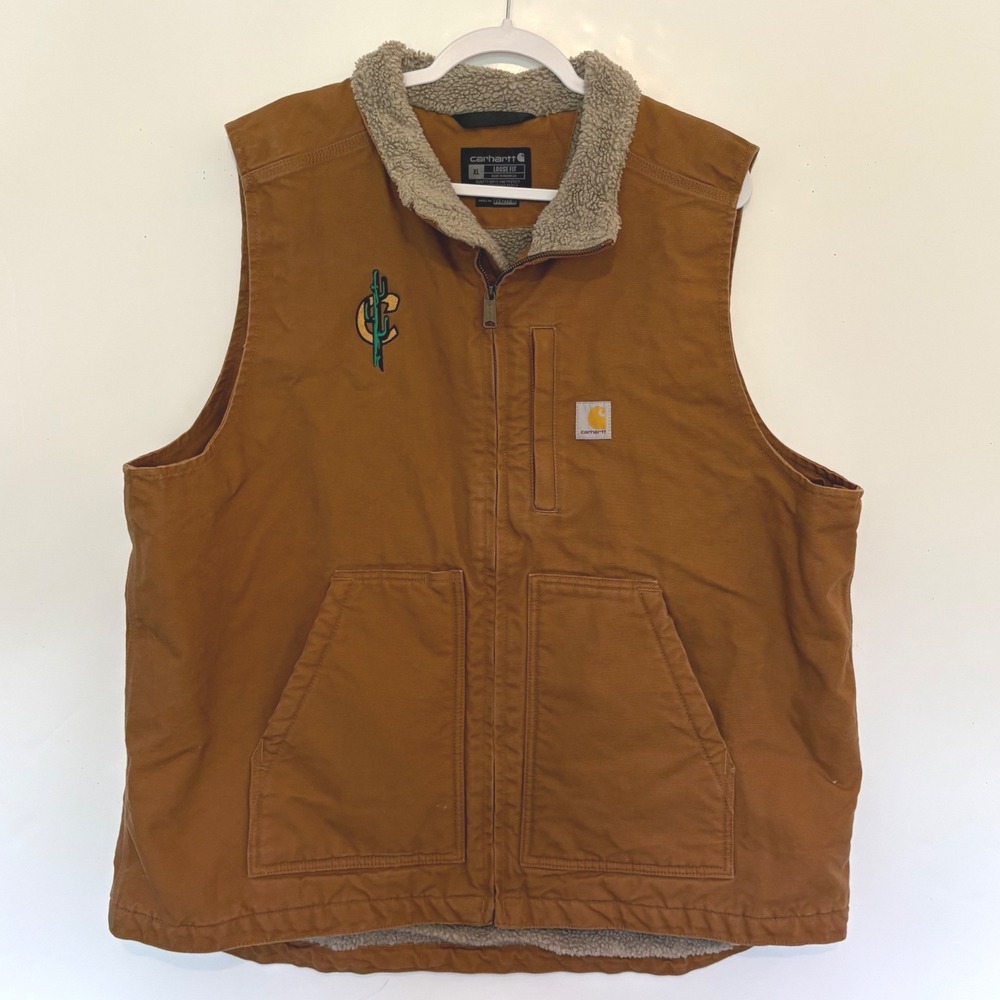 Carhartt Brown Canvas Sherpa Vest Mock Neck XL Loose Fit Workwear Gorpwear‎